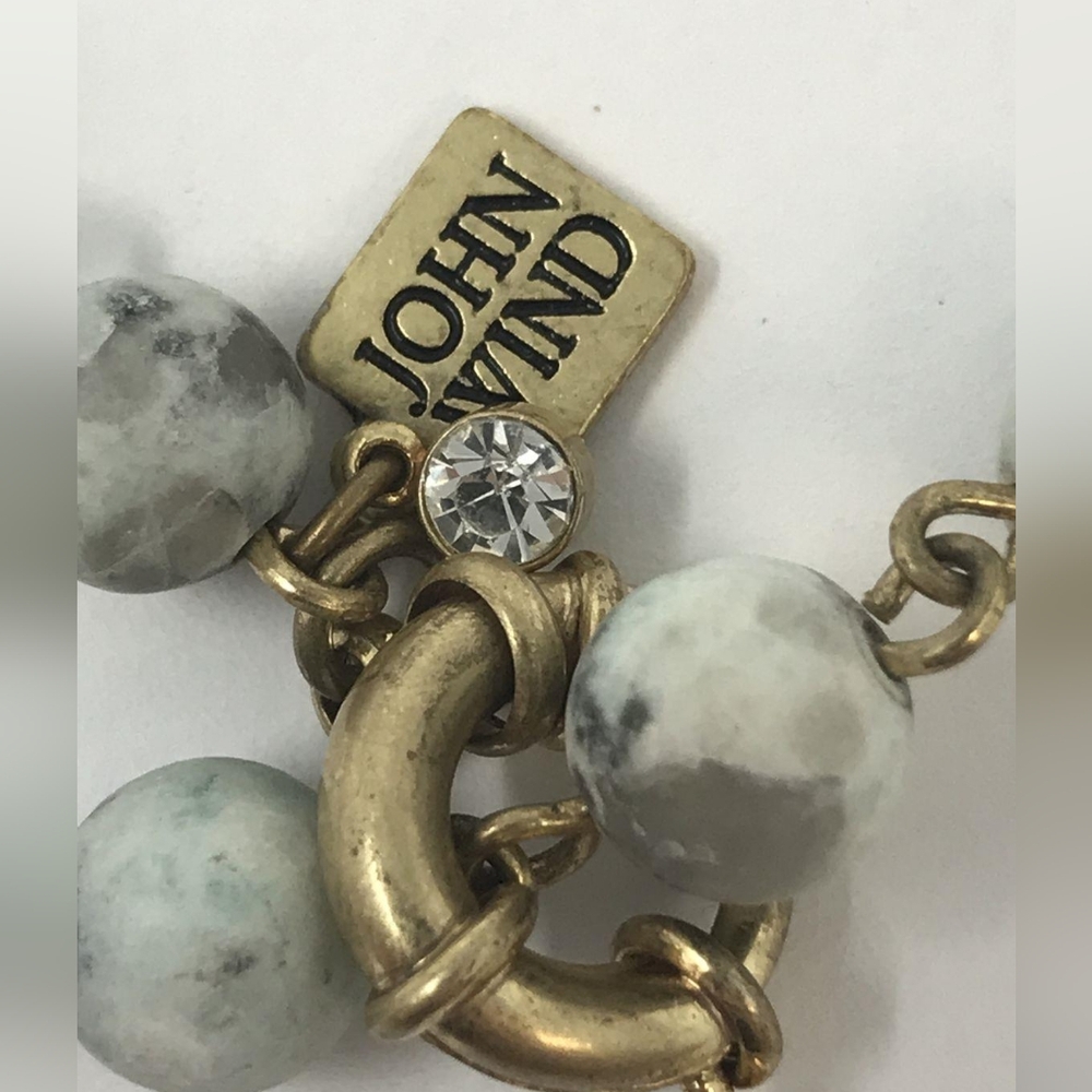 Vintage John Wind Gray Quartz Lariat Necklace Gold Tassel Excellent! - Picture 2 of 6